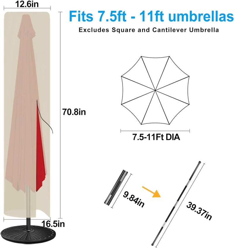 FLAME&SHADE Outdoor Umbrella Cover, Patio Umbrella Covers for Outdoor Umbrellas 9ft 10ft 11ft, Waterproof Oxford Fabric, Parasol Umbrella Protection, Beige - Image 2